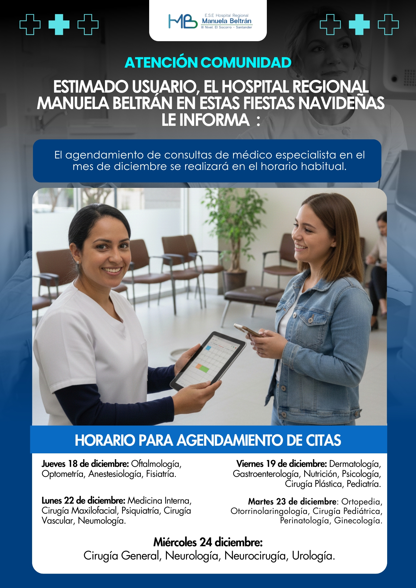 HORARIO ATENCION PARA CITAS MES DE DICIEMBRE