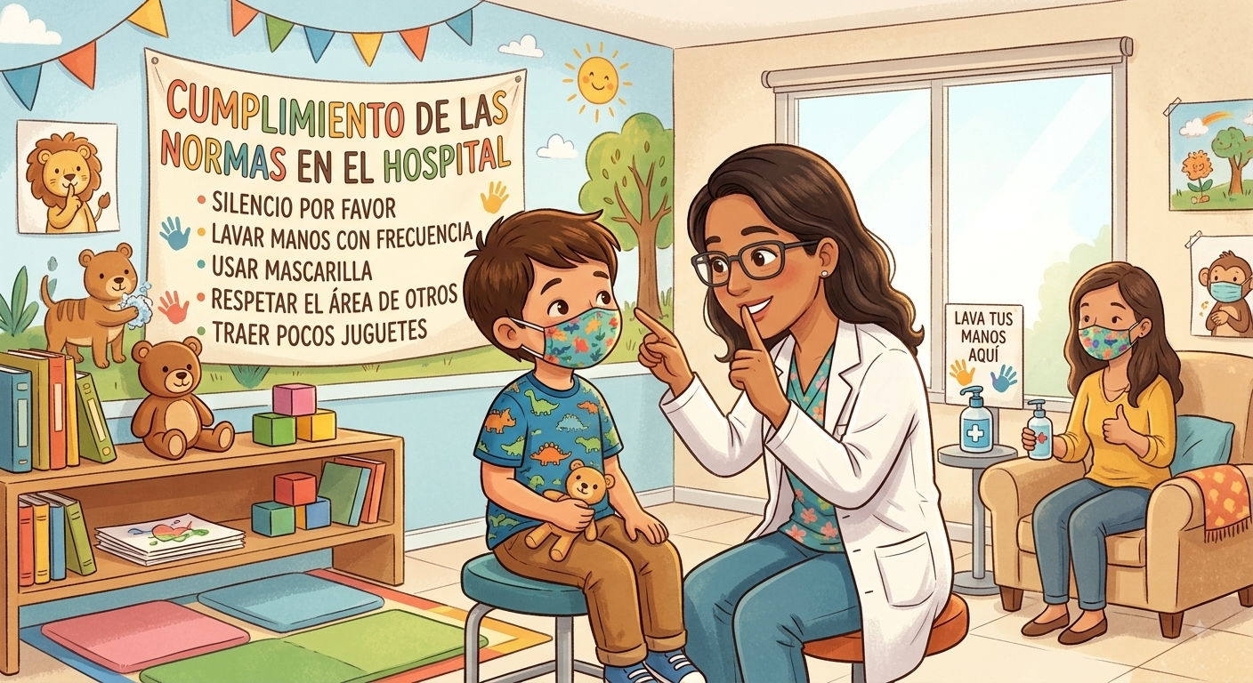 Ilustración sobre el derecho de los niños a recibir atención médica con amor y respeto